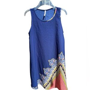42POPS Blue Printed Sleeveless Trapeze Tunic Dress w/Side Seam Pockets Small